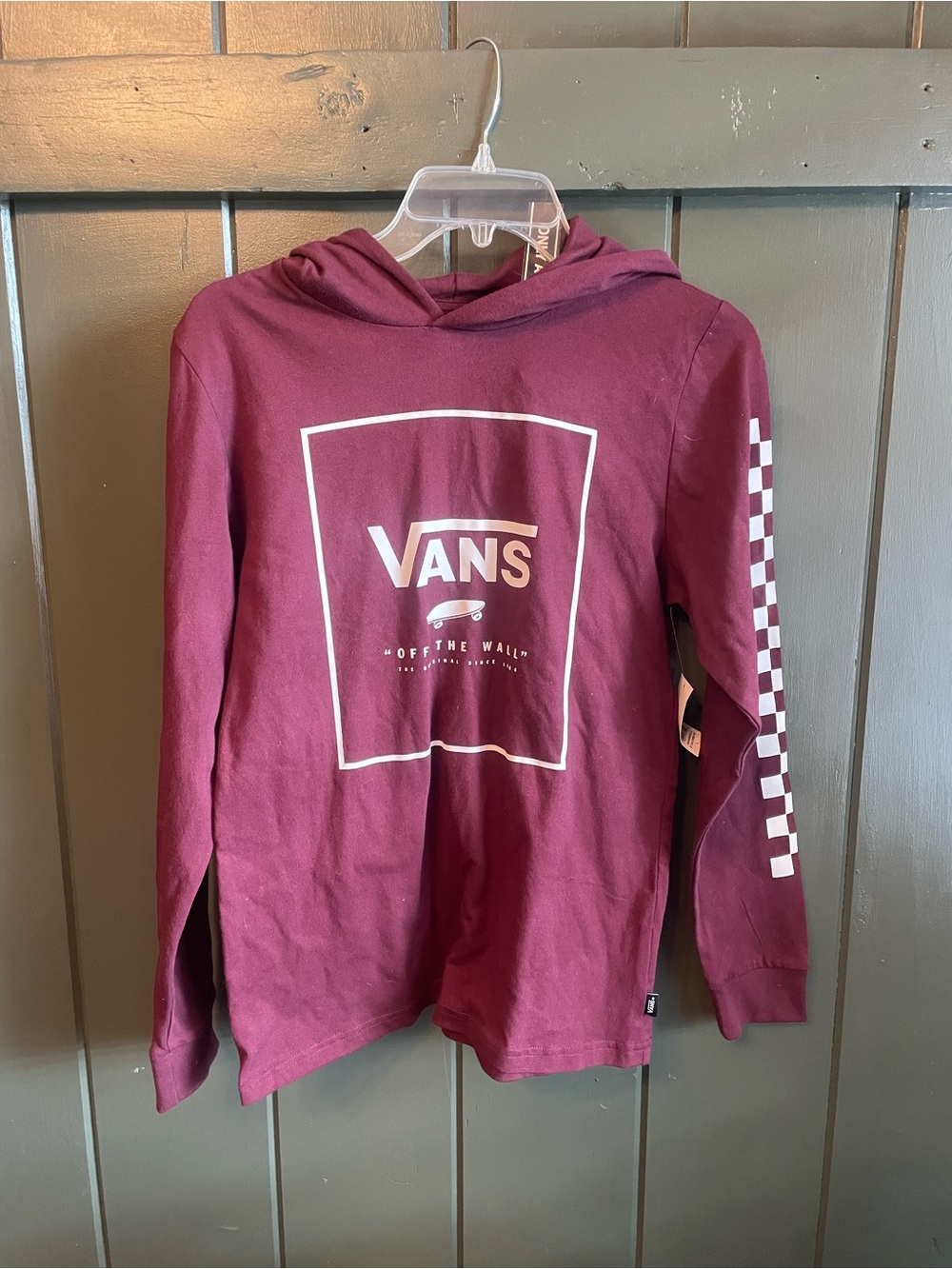 Vans Kids Maroon Hoodie with White Checker Sleeve